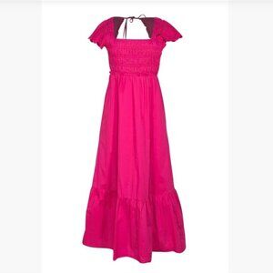 Jason Wu Fuchsia Smocked Midi Dress Eyelet Flutter Sleeves & Open Tie Back, XS